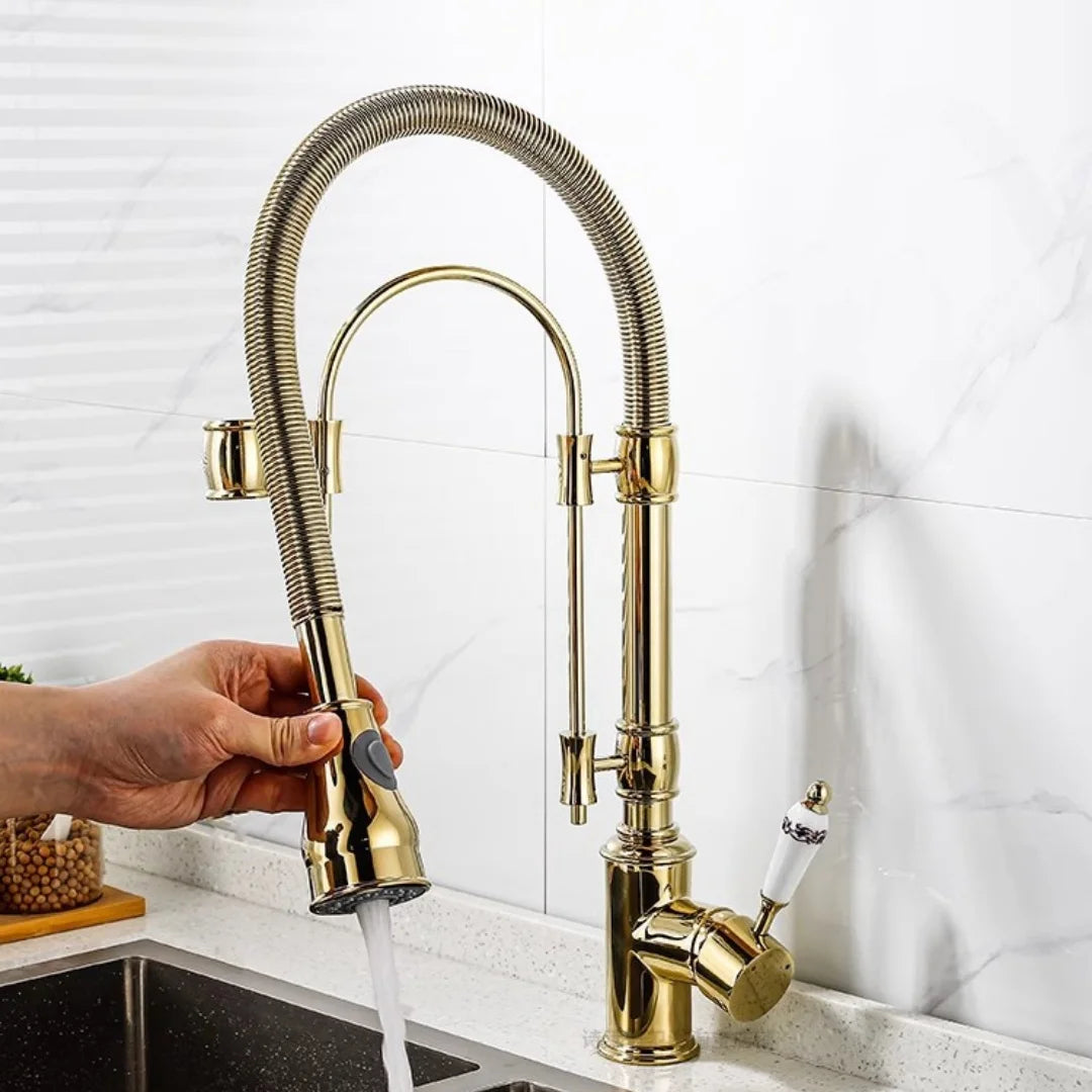 Gold Pull Down Faucet Brass Cold Sink Faucet