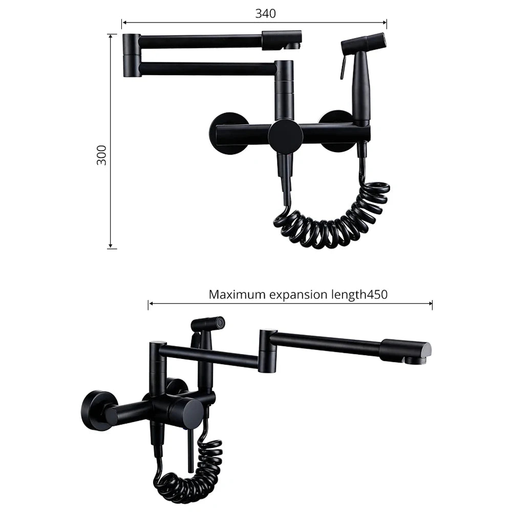 Black Cold Pull Out Mixer Tap Pot Filler