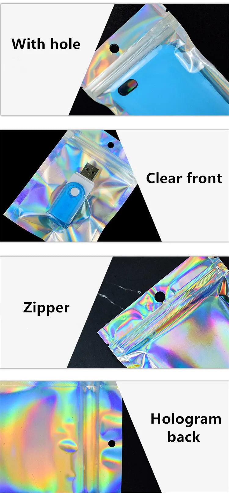 200pcs Resealable Translucent Holographic Storage Bag Hologram