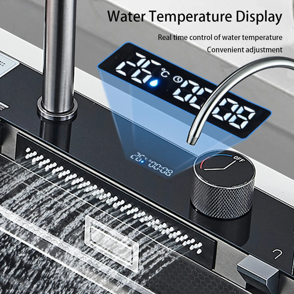 304 Stainless Steel Waterfall Sink Digital Display Large