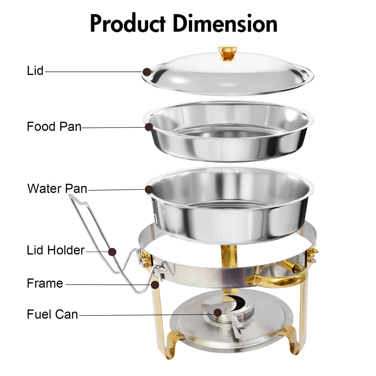 5qt Chafing Dish Buffet Stainless Steel Round Half-Gold