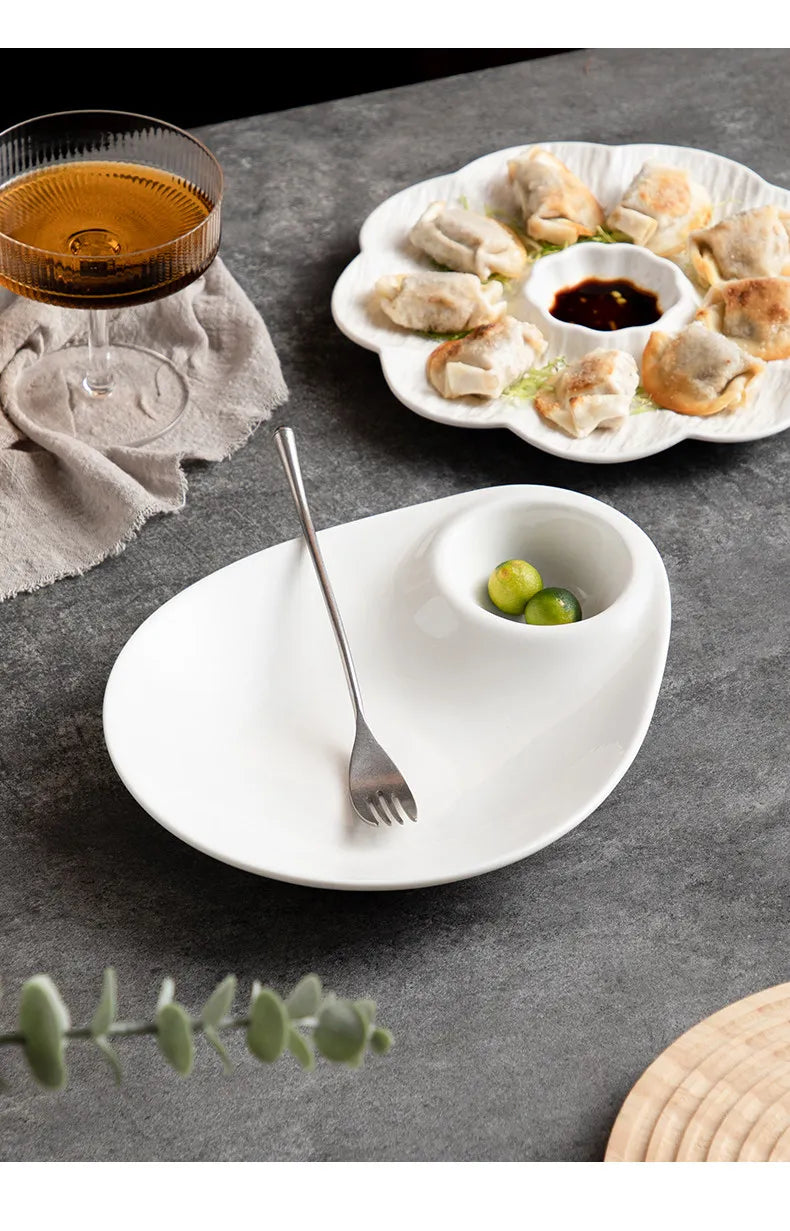 1pc White Ceramic Dumpling Plate Vinegar Dish Special