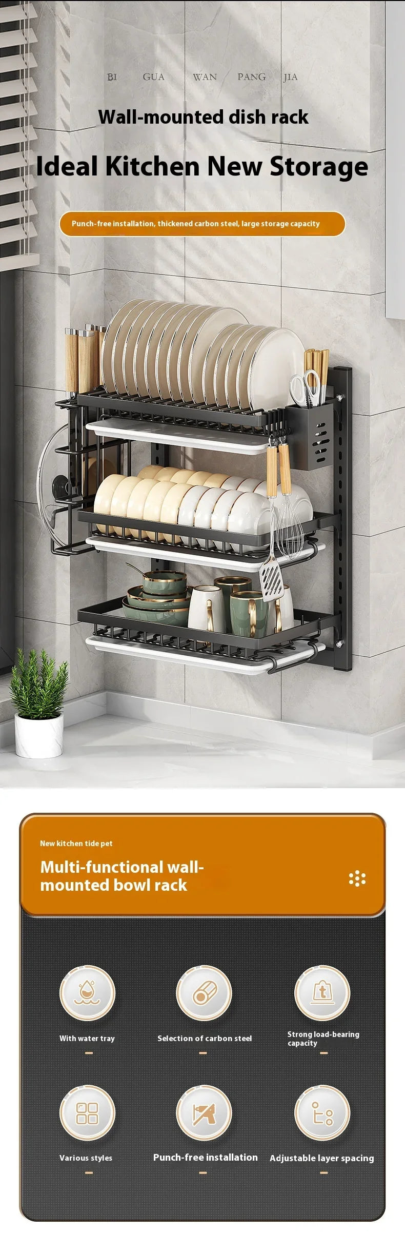 Wall-Mounted Dish Rack Organizer Drainboard Cutlery Storage