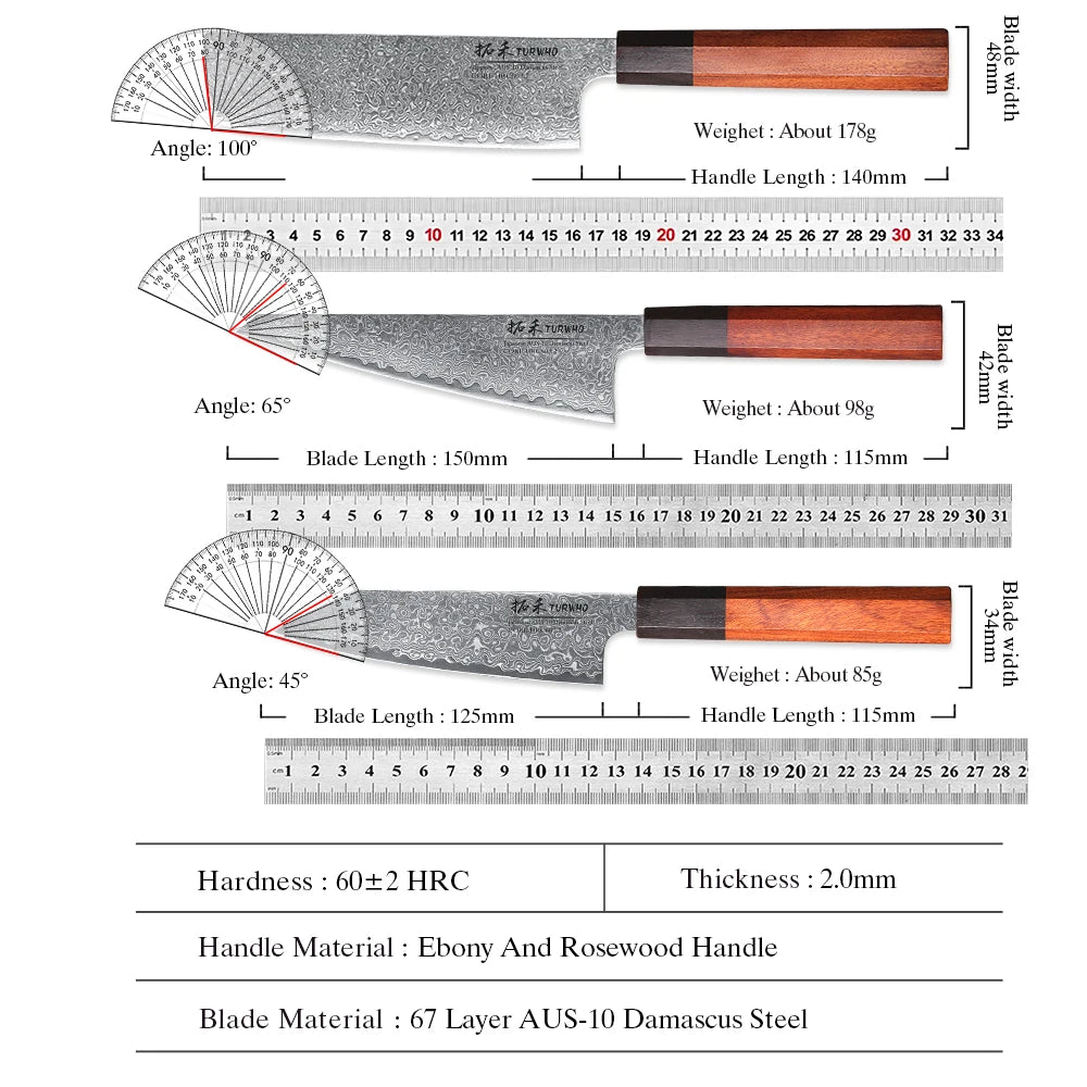 Turwho Hand Forged Japanese Chef Knife Damascus Steel