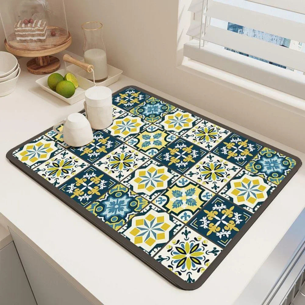 Vikama Vintage Bohemian Dish Drying Mat Non-Slip Absorbent