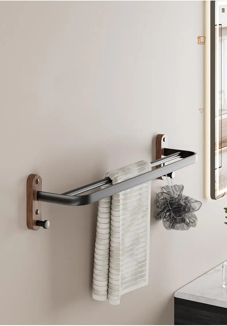 Walnut Wood Black Bathroom Hardware Bathroom Towel Rack