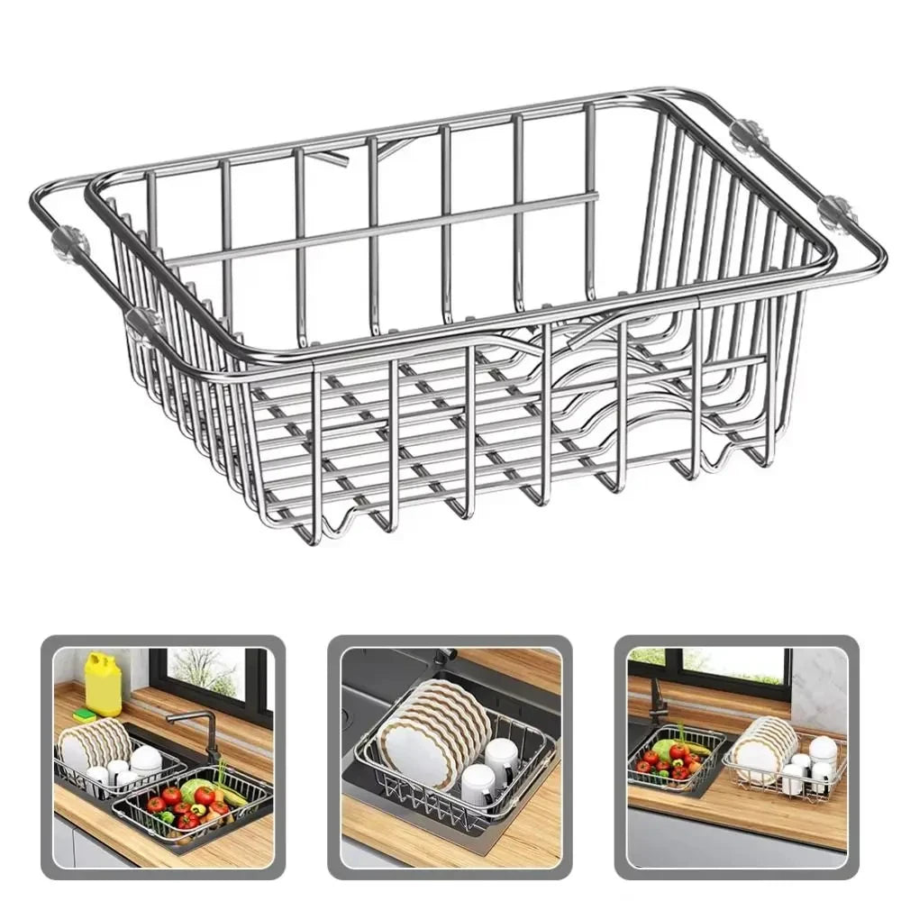 Adjustable Stainless Steel Sink Drain Basket Expandable Over