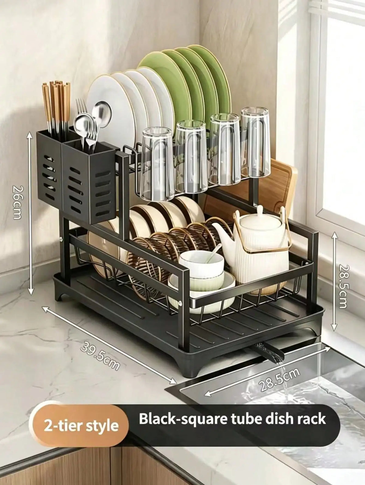 Tier Dish Drying Rack Drain Tray Large Countertop