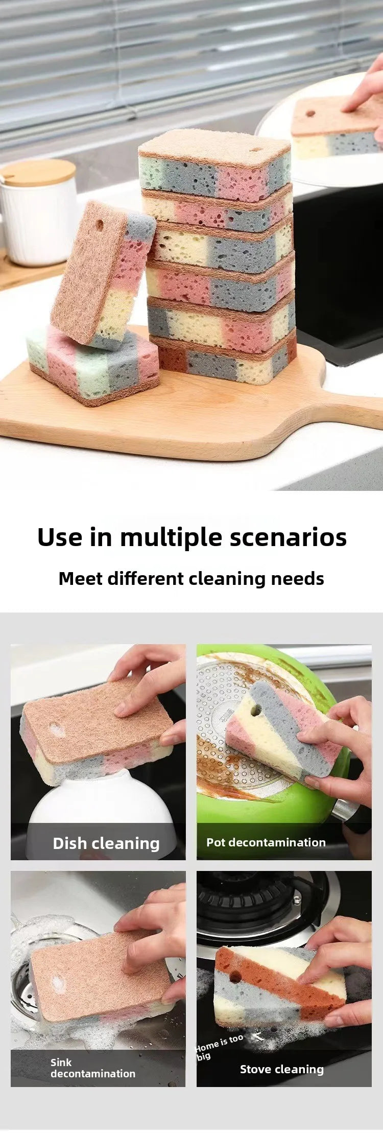 Dual Sided Dish Sponge Colorful Cellulose Sponges Utensil
