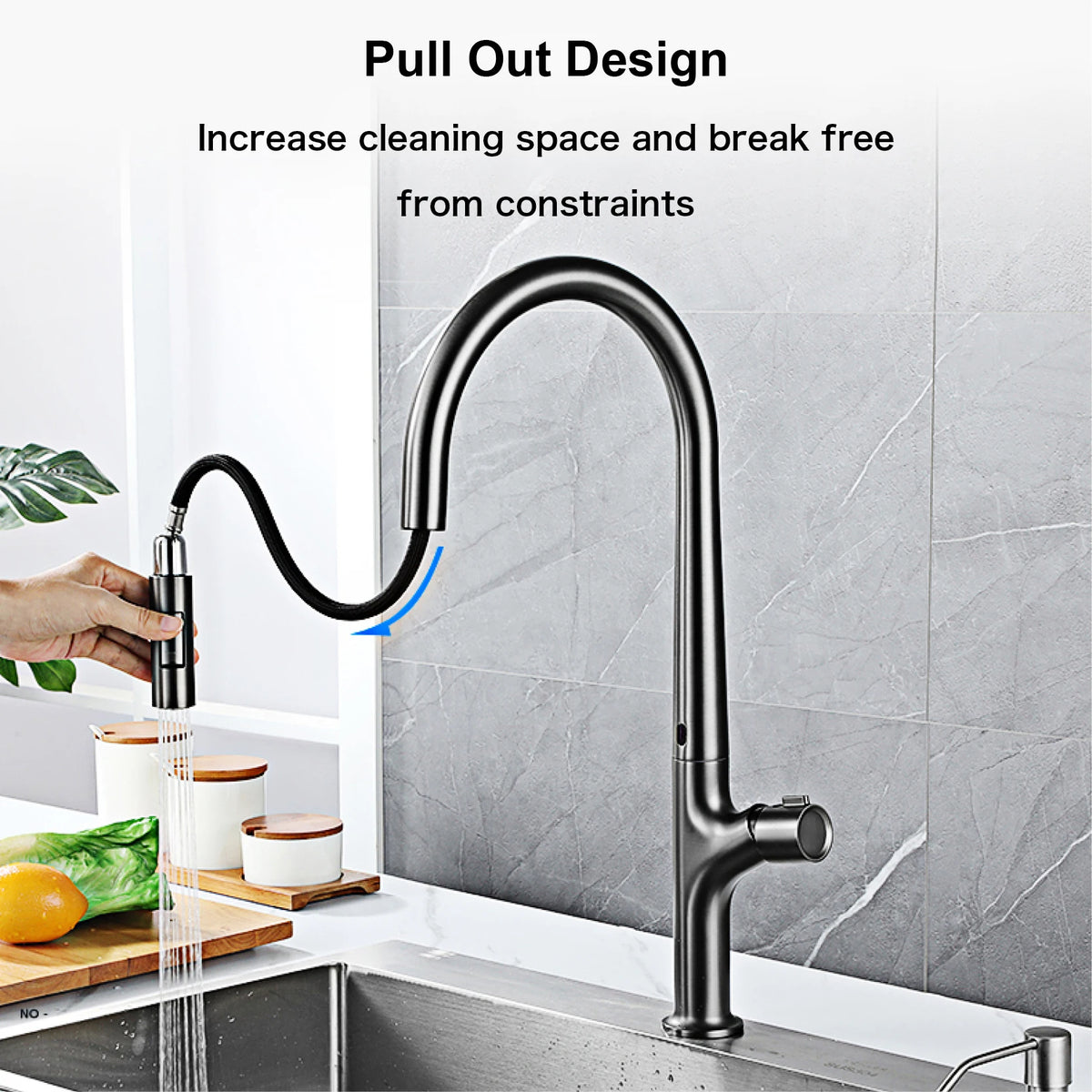 Modern Style Gun Gray Pull-Out Faucet Handle &Cold