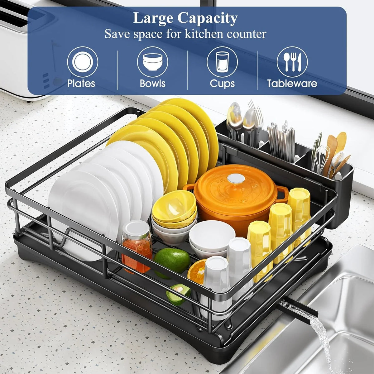 Spacious Dish Rack Drainboard - Rust-Resistant Countertop Drainer