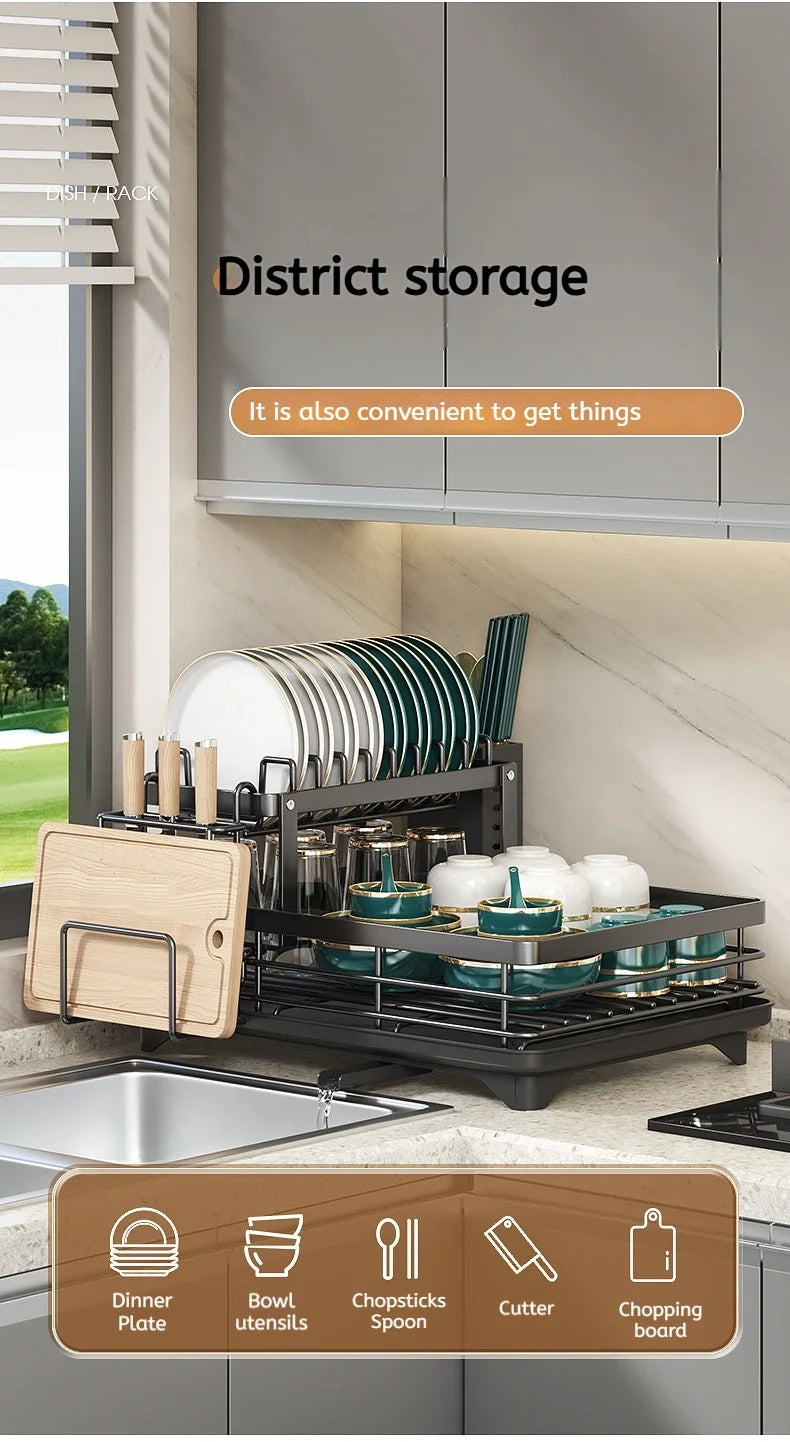 Adjustable Over-Sink Dish Rack Stainless Steel Drain Board