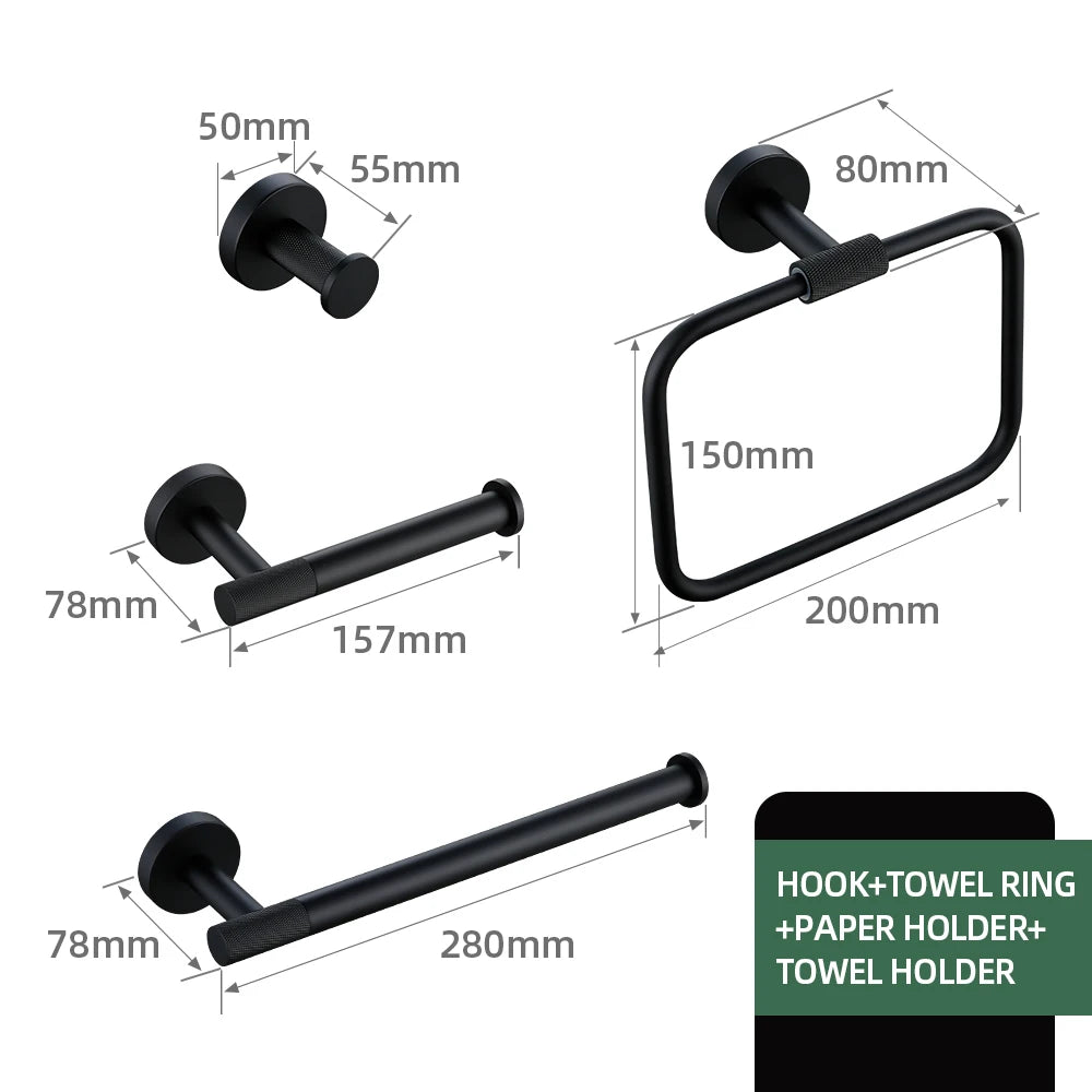 Matte Black Bathroom Brass Knurled Kit Paper Holder
