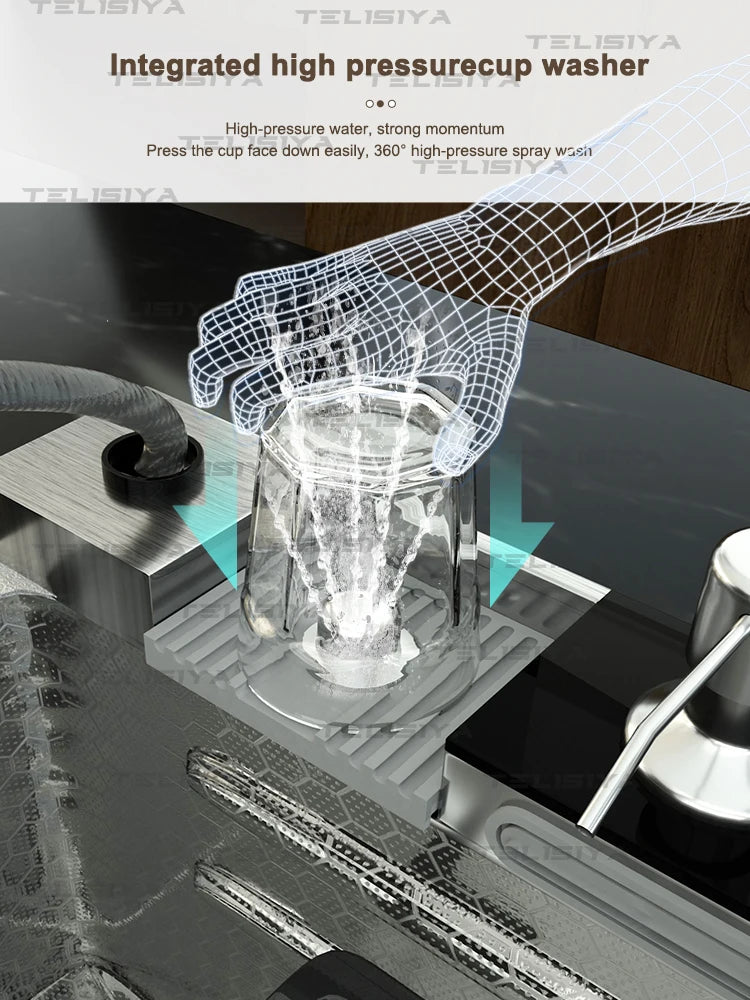 Stainless Steel Sink Digital Display Waterfall Large Slot
