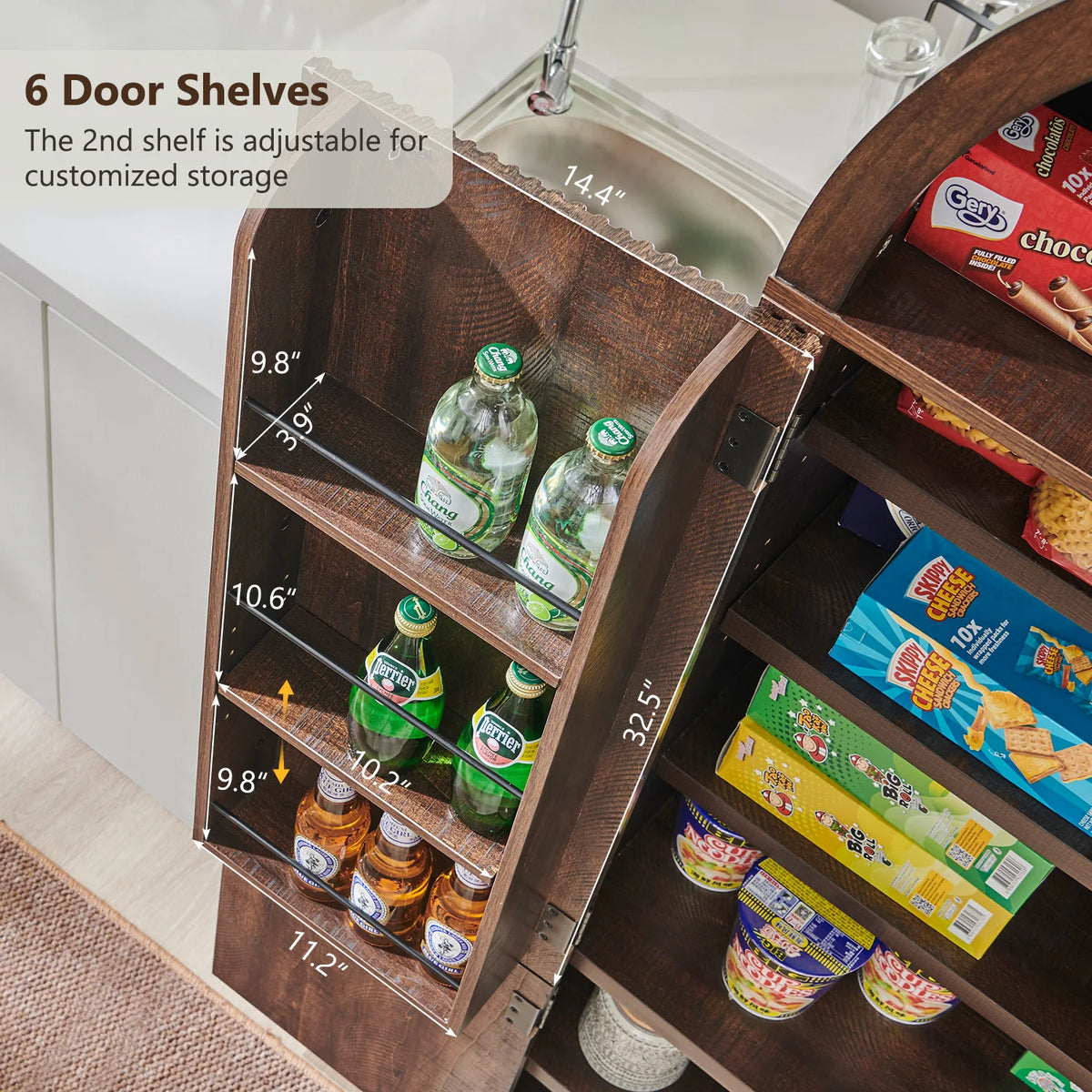 71 Tall Arched Pantry Fluted Wood Cabinet Storage