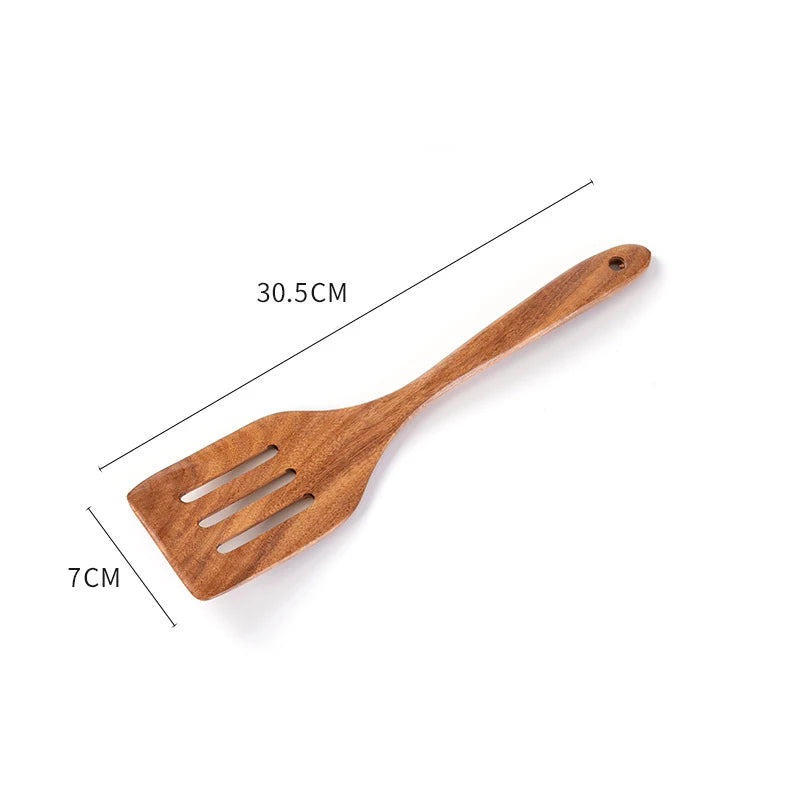 2pcs Wooden Spatula Acacia Wood Long Handle Flat