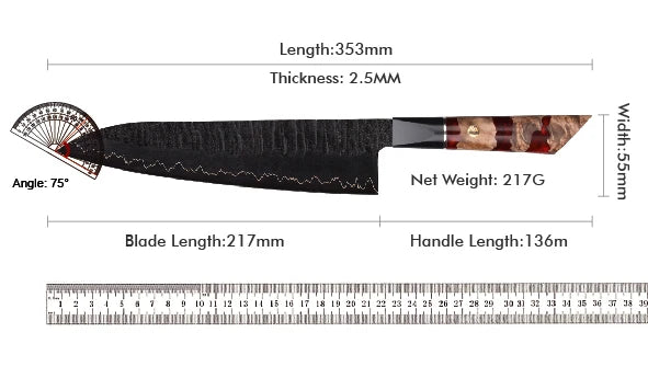 Knife 1-6pc Damascus 3-Layer Cladding Steel Knives Professional