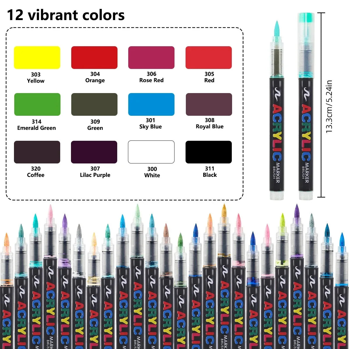 12-366 Colors Acrylic Marker Waterproof Acrylic Brush Marker