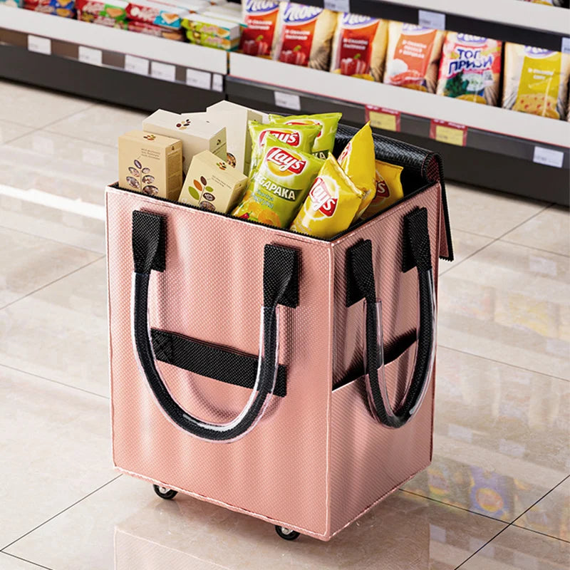 Reusable Grocery Shopping Bag Wheels Foldable Handheld Storage