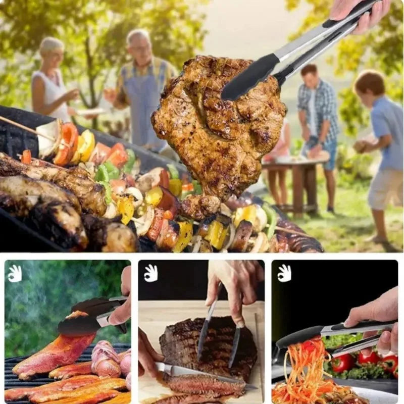 9-Inch Silicone Food Tongs Grill Stainless Steel Food