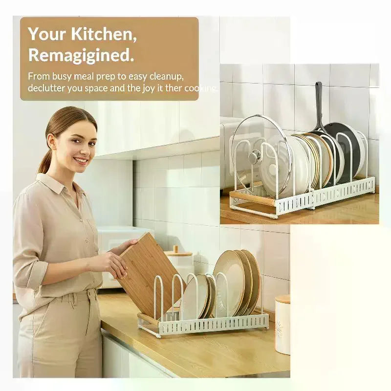 Expandable Pots Pans Organizer Rack Adjustable Rustproof Cookware