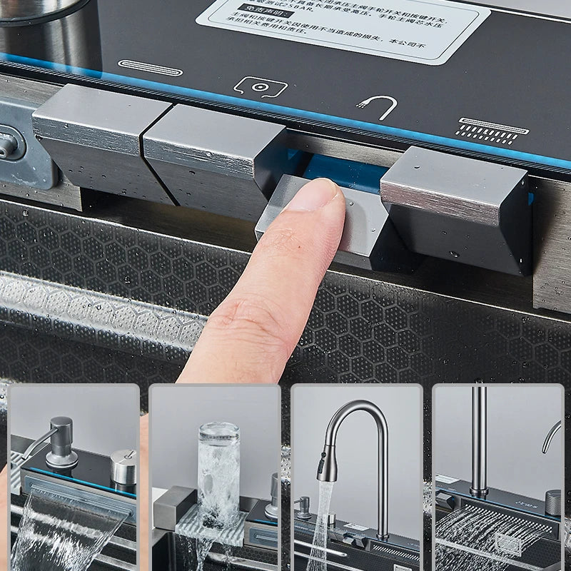 Stainless Steel Sink Faucet Digital Display Large Bowl