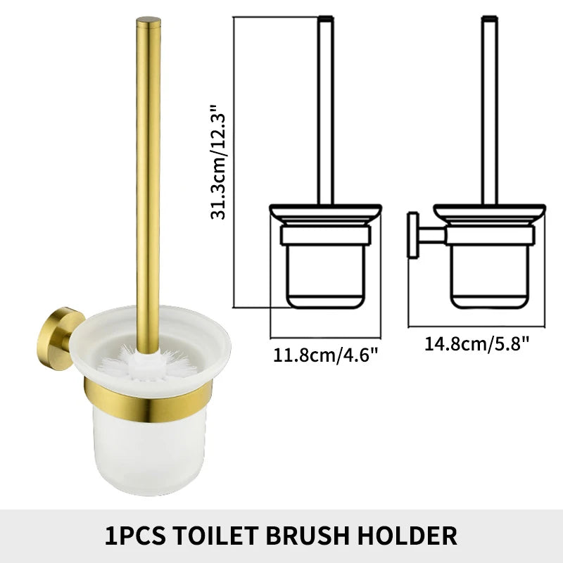 Brushed Gold Bathroom Towel Rack Toilet Brush Roll