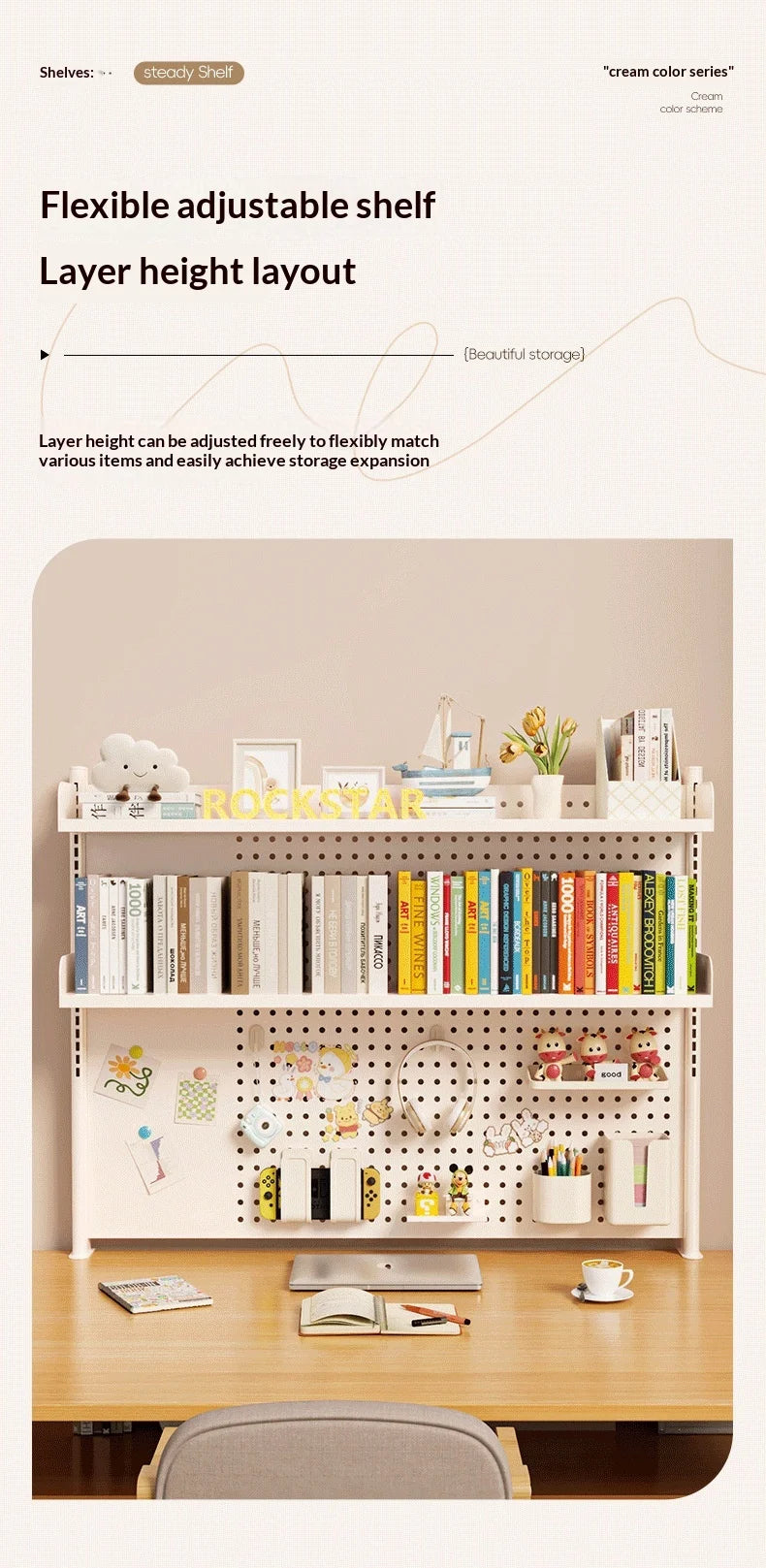 Adjustable Desktop Storage Rack Pegboard Desk Bookshelf Organizer