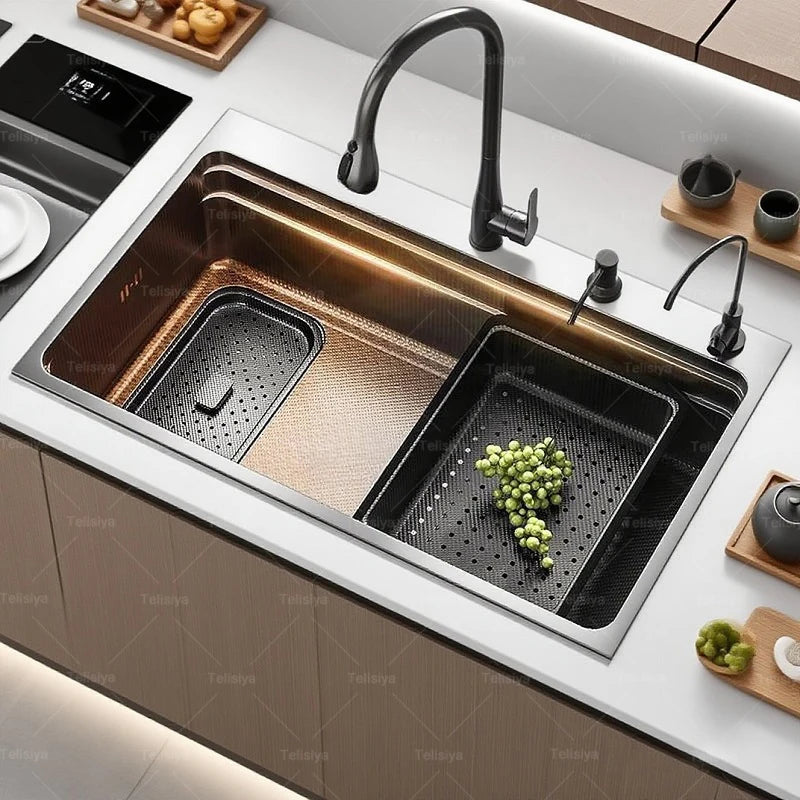 Stainless Steel Sink Gray Large Slot Wash Vegetables