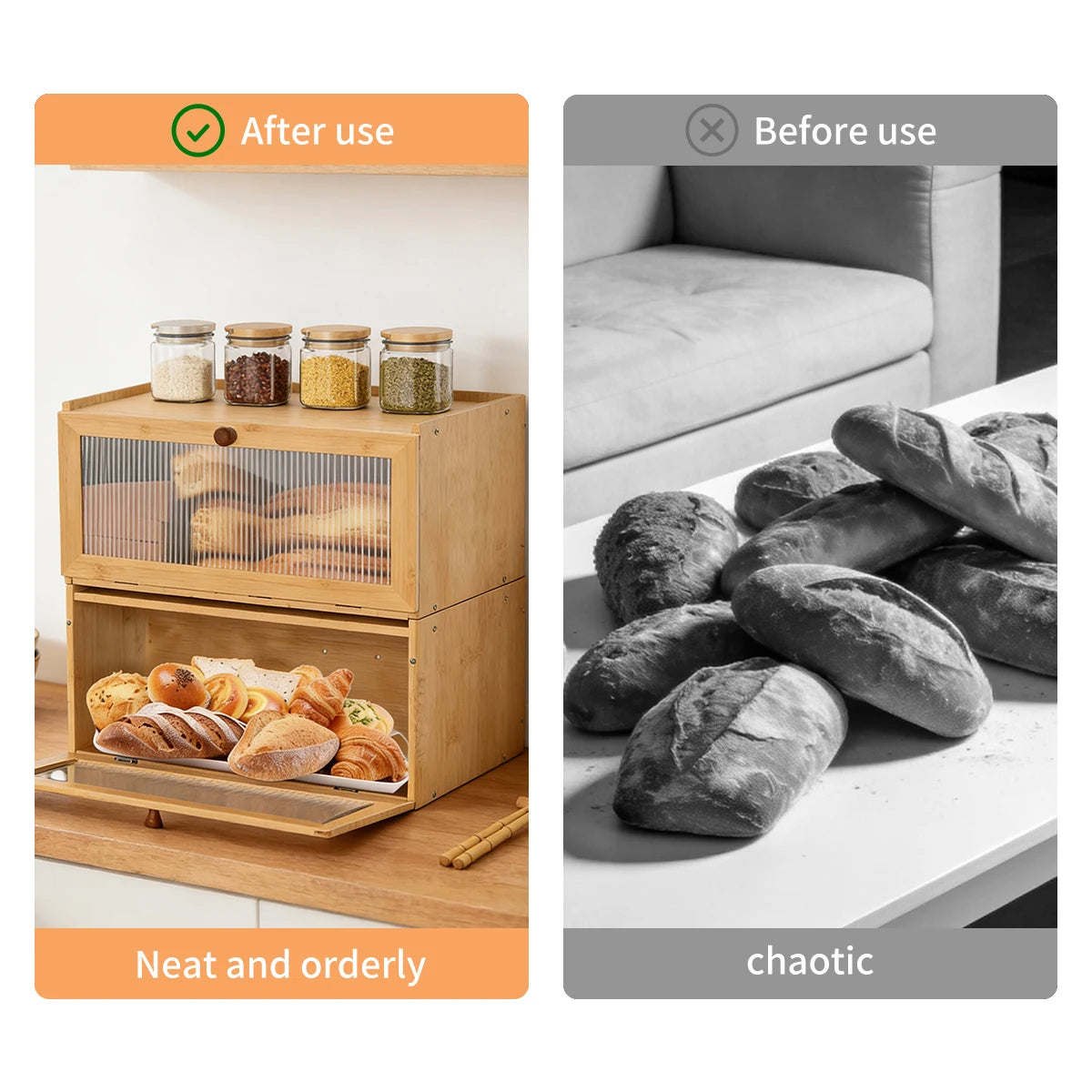 Natural Bamboo Bread Box Counter - Large Capacity