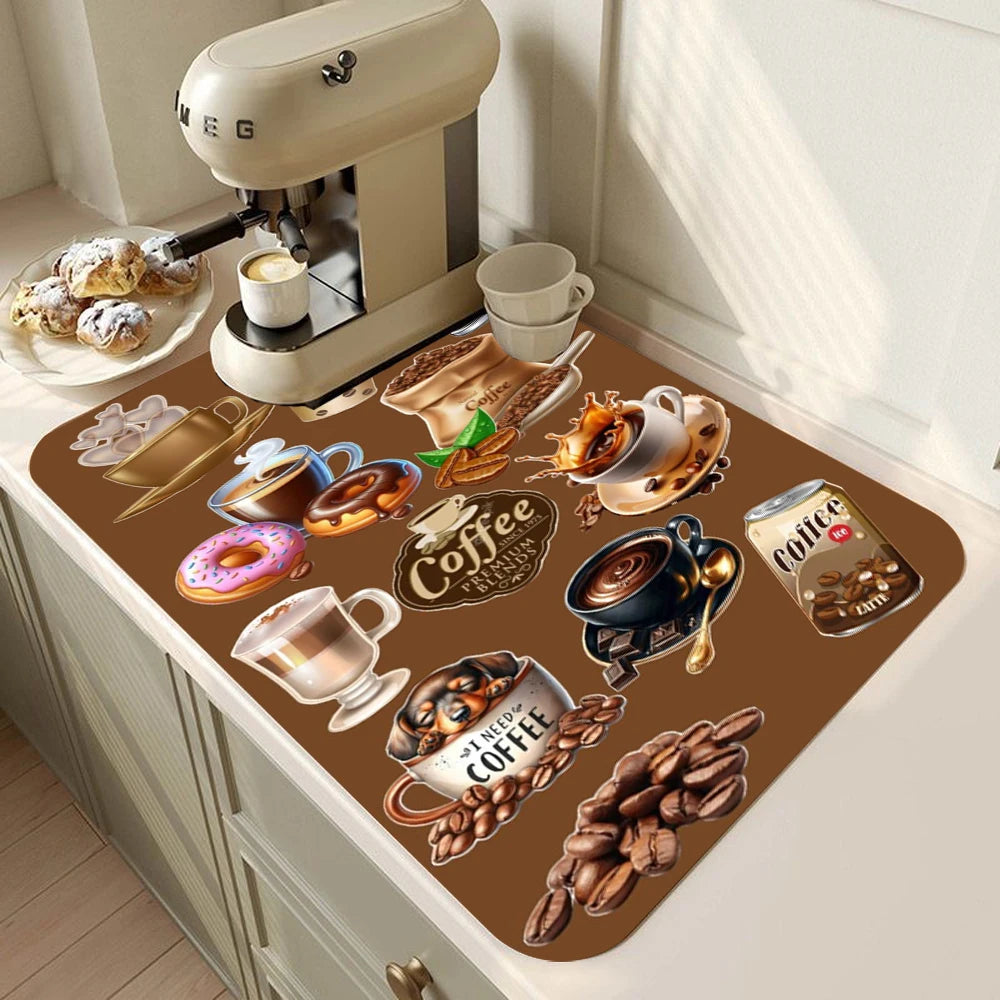 Coffee Bar Mat Rubber Dish Drying Mat Counter