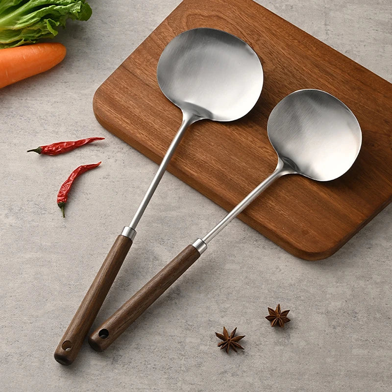 Stainless Steel Wok Spatula Chef-Specific Cooking Spoon Wooden