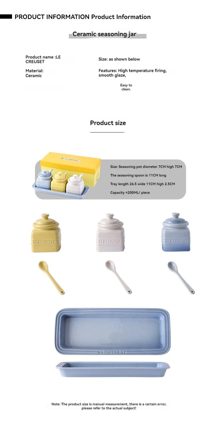 3pcs Ceramic Spice Container Storing Salt Sugar Pepper