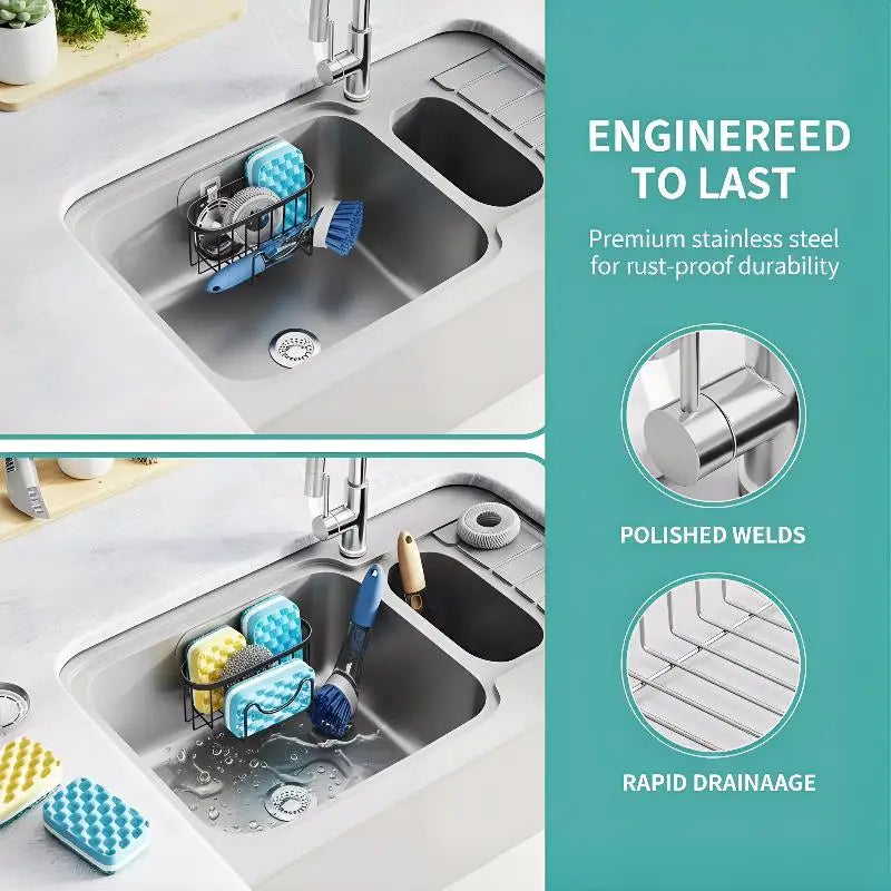 Sink Organizer - Stainless Steel Suction Sponge Stand
