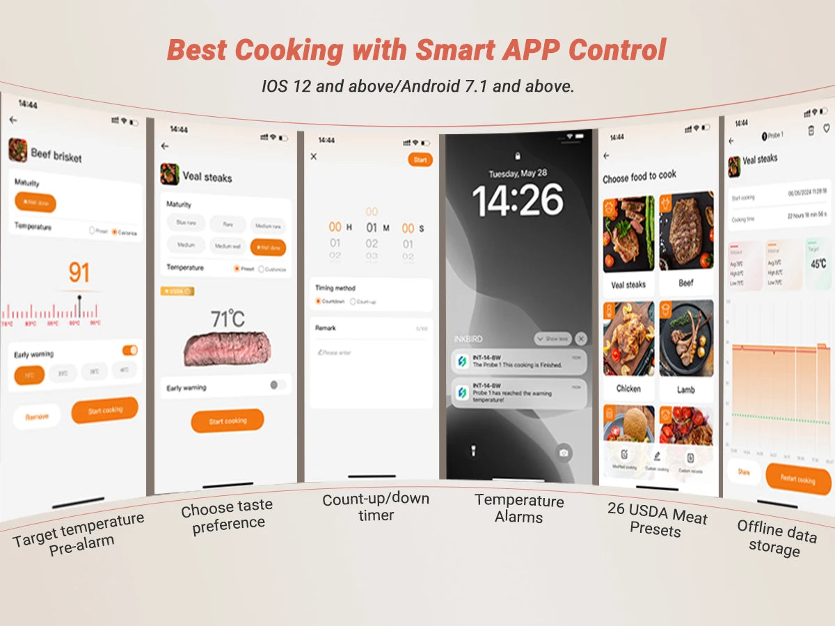 Inkbird Int-14-Bw Wifi Bluetooth Meat Thermometer Probes Wireless
