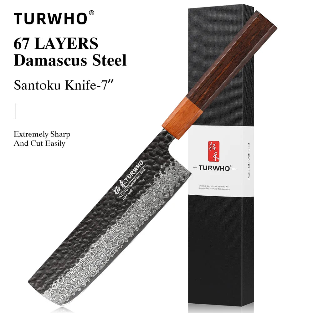 Turwho Inch Hand Forged Nakiri Knife Japanese Damascus