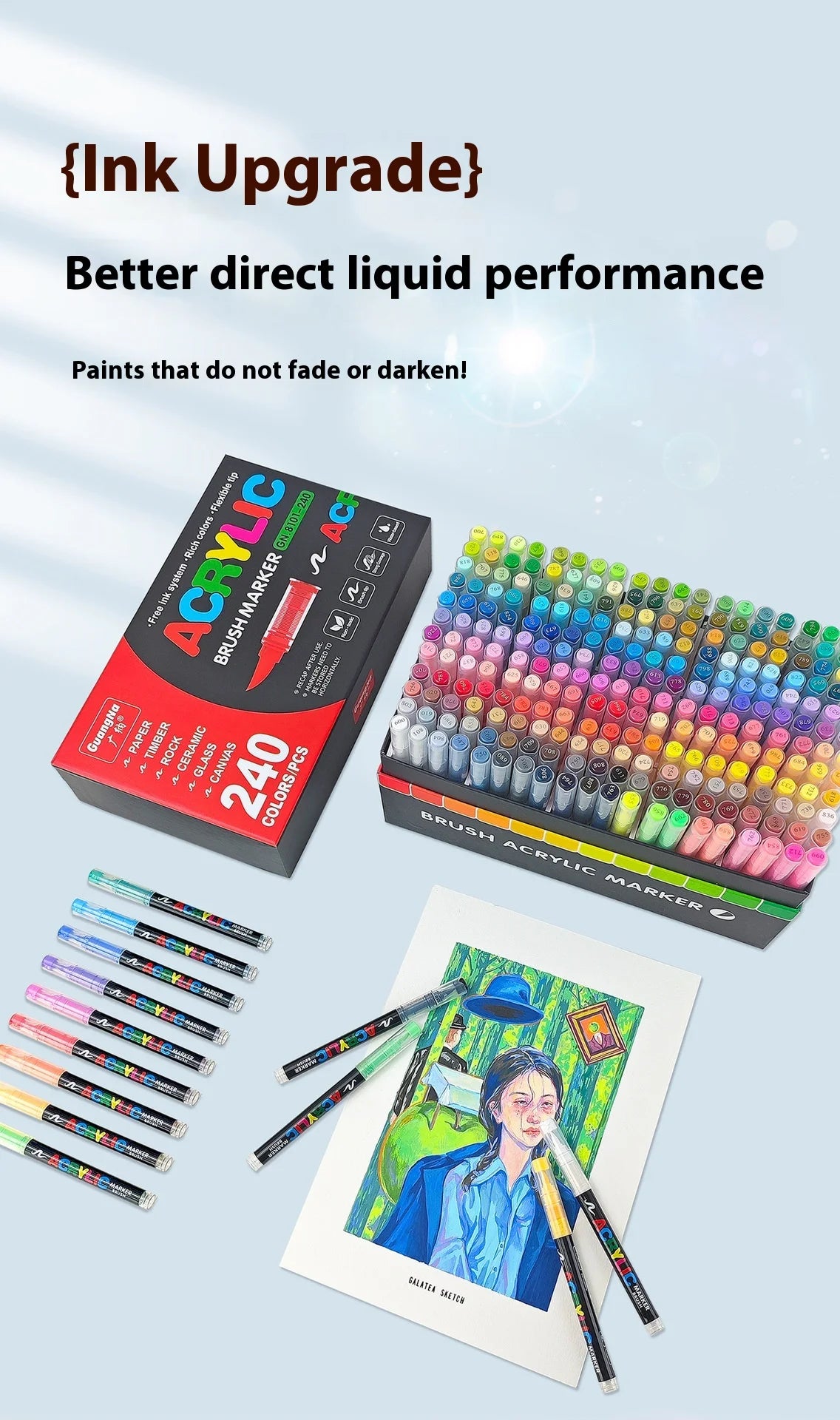 12-240 Colors Acrylic Paint Pens Pencil Brush Markers