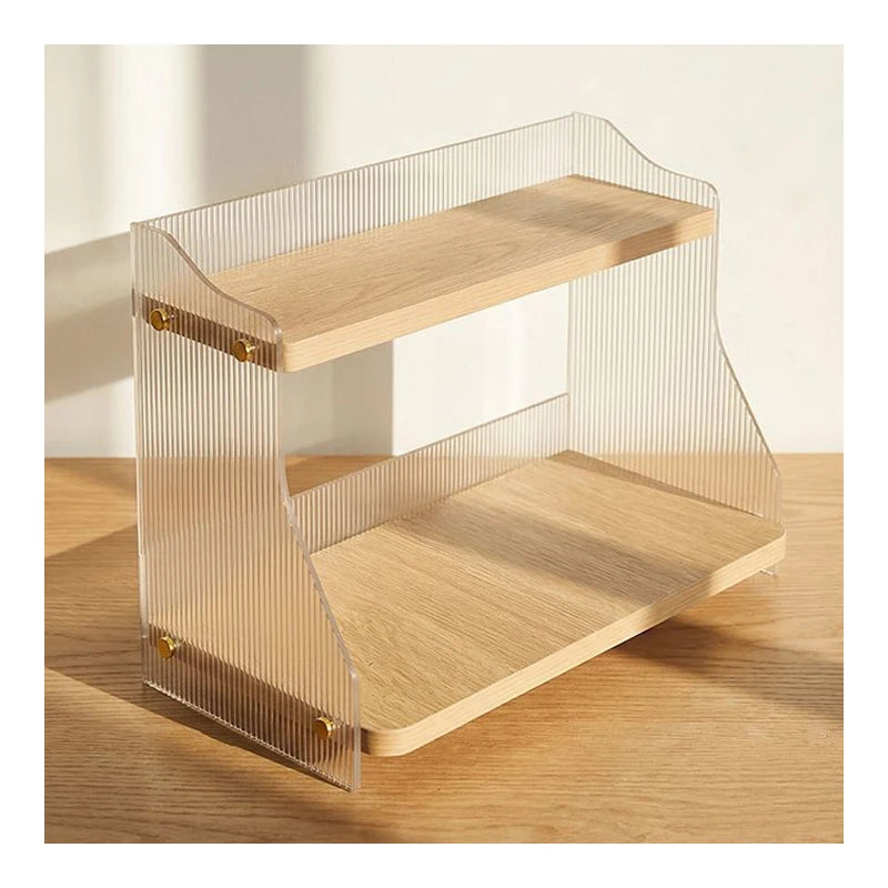 2-Tier Counter Organizer Ribbed Acrylic Wood Spice Rack