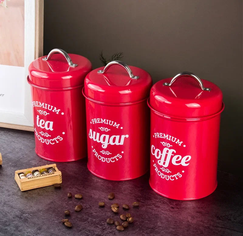 Canisters Coffee Tea Sugar Flour Metal Tin Jars