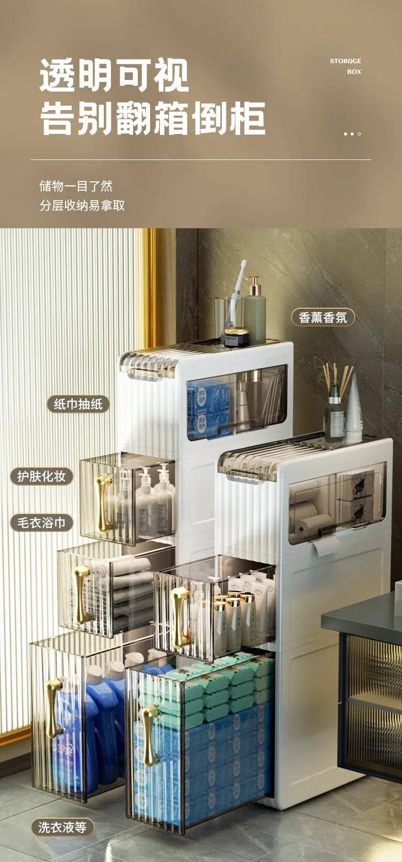 Bathroom Gap Cabinet Shelf Storage Acrylic Toilet Locker