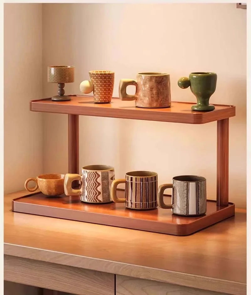 2-Tier Wooden Countertop Storage Shelf Multilayer Desktop