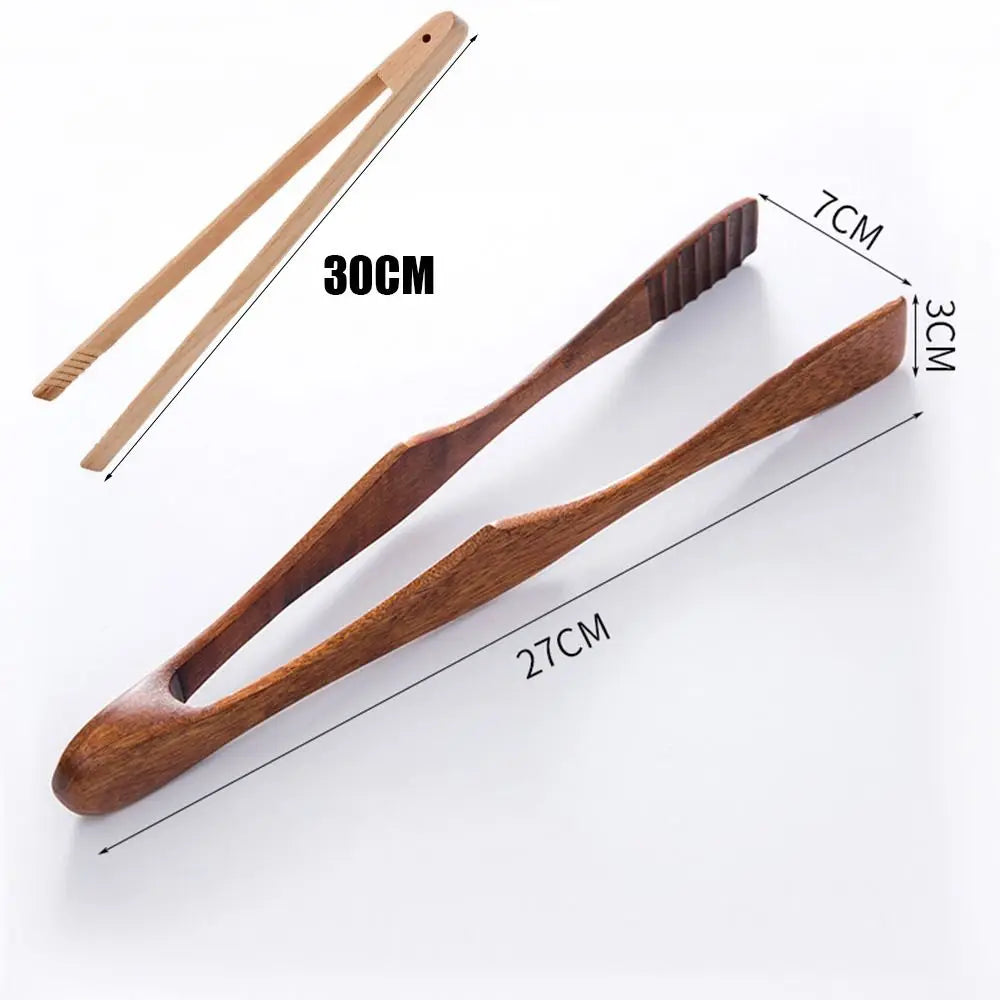 Utensil Wooden Tongs Anti-Slip Handle Salad Bacon Steak