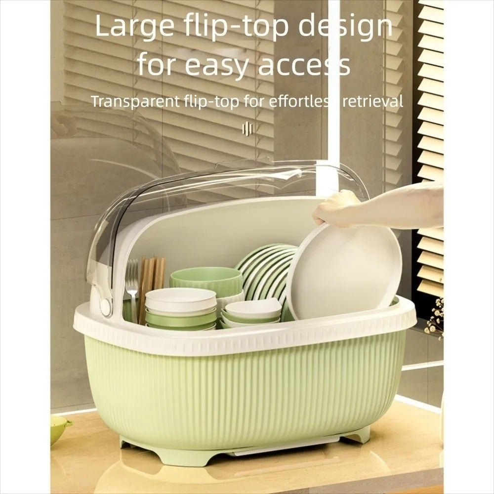 Large Capacity Dish Drainer Roof Cover Plastic Dustproof