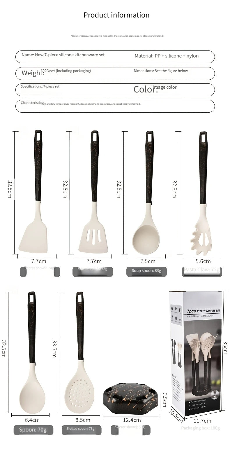7pcs Silicone Cooking Utensils Non-Stick Cookware Black Cuisine