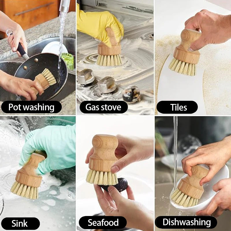 Wooden Dish Brush Natural Sisal Coconut Durable Cleaning
