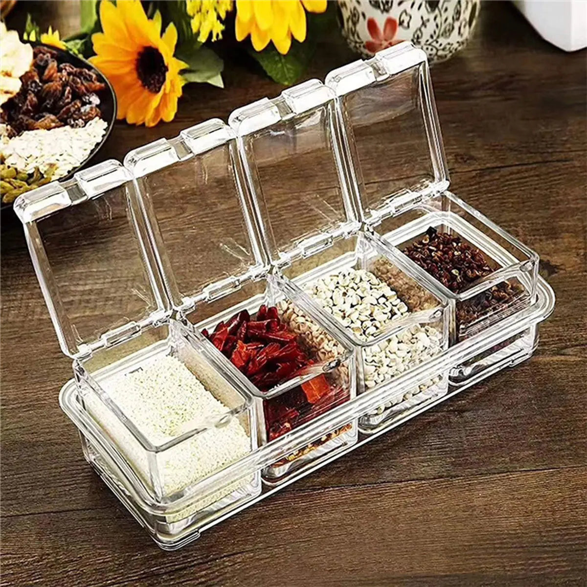 Clear Seasoning Box Condiment Storage Container Spoon Clear