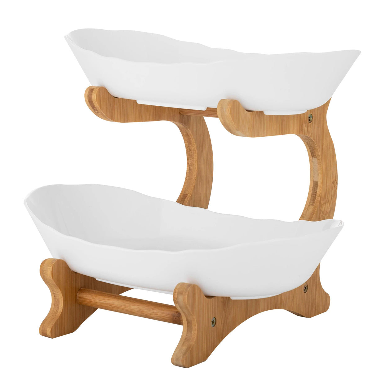 2-Tier Fruit Bowl Bamboo Fruit Basket Stand Food-Grade