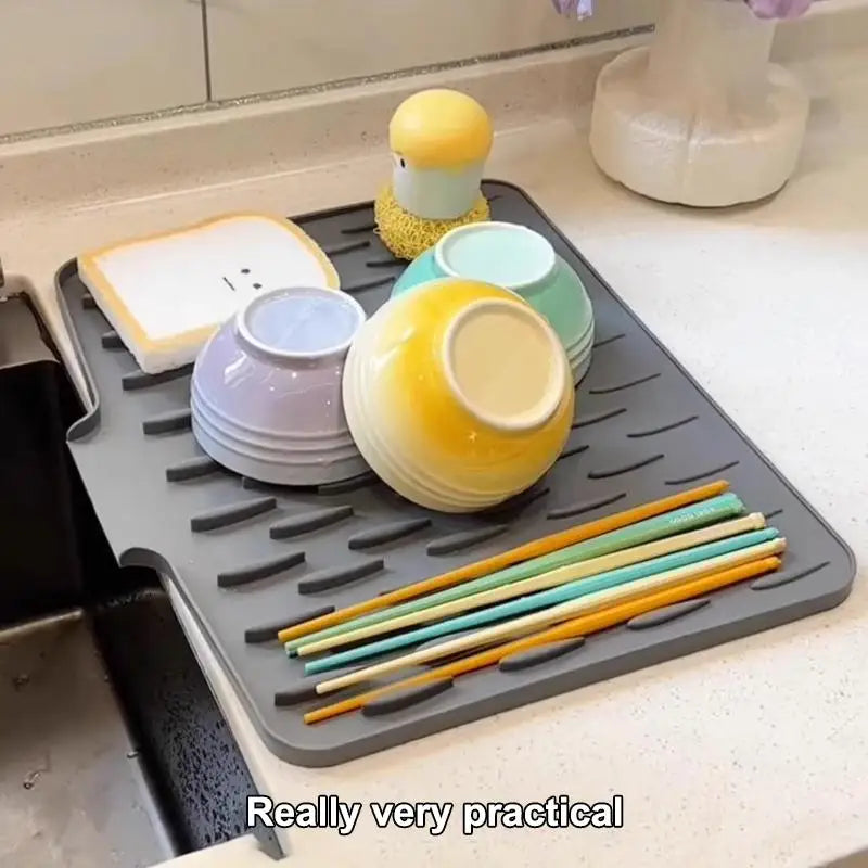 Silicone Dish Drying Mat Durable Tilted Water Drain