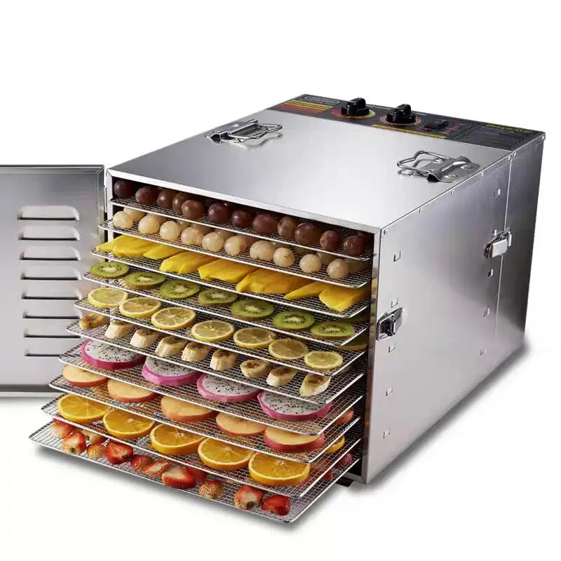 10-Tier Stainless Steel Food Dehydrator Dual Knobs 1000w