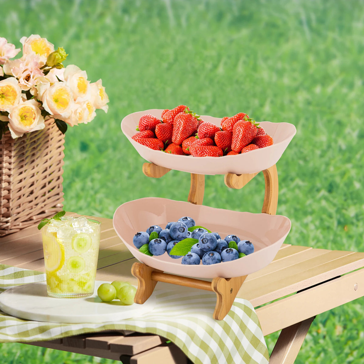 Tier Beige Fruit Bowl Fruit Basket Stand Fruit